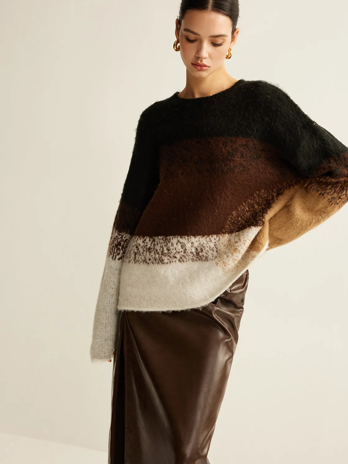 COMMENSE Versatile Color Block Loose Sweater* Sweater Tops|Sweaters & Cardigans