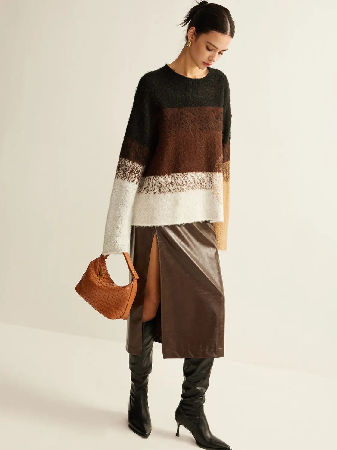 COMMENSE Versatile Color Block Loose Sweater* Sweater Tops|Sweaters & Cardigans