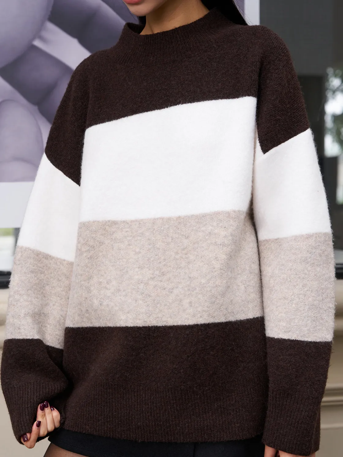 COMMENSE Versatile Color Block Pullover Sweater* Sweater Tops|Sweaters & Cardigans