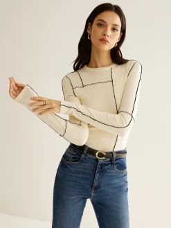COMMENSE Versatile Contrast Piping Jersey Blouse* Blouses & Shirts|Tops