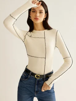 COMMENSE Versatile Contrast Piping Jersey Blouse* Blouses & Shirts|Tops