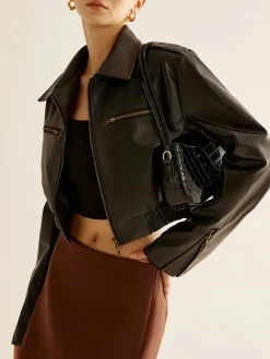 COMMENSE Versatile Crop Faux Leather Jacket* Outerwear|Crop Tops