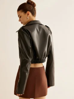 COMMENSE Versatile Crop Faux Leather Jacket* Outerwear|Crop Tops