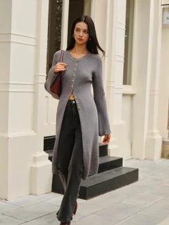 COMMENSE Versatile Metal Breasted Sweater Dress* Sweater Dresses|Work Dresses