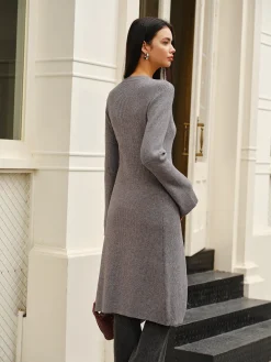 COMMENSE Versatile Metal Breasted Sweater Dress* Sweater Dresses|Work Dresses