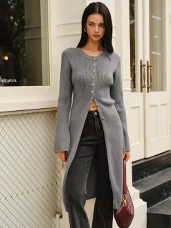 COMMENSE Versatile Metal Breasted Sweater Dress* Sweater Dresses|Work Dresses