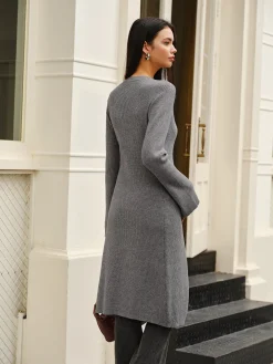 COMMENSE Versatile Metal Breasted Sweater Dress* Sweater Dresses|Work Dresses