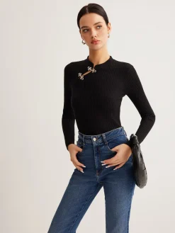 COMMENSE Versatile Metal Decor Knit Top* Sweater Tops|Sweaters & Cardigans