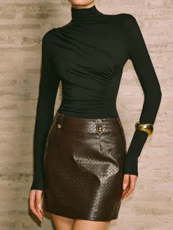 COMMENSE Versatile Mock Neck Pleated Slim Blouse* Tops