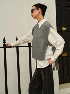 COMMENSE Versatile Side Buckle Belt Sweater Vest* Sweater Vests|Sweaters & Cardigans