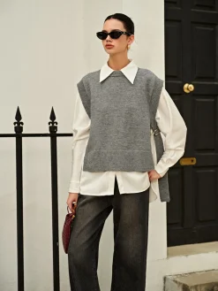 COMMENSE Versatile Side Buckle Belt Sweater Vest* Sweater Vests|Sweaters & Cardigans