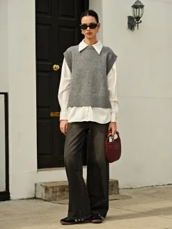 COMMENSE Versatile Side Buckle Belt Sweater Vest* Sweater Vests|Sweaters & Cardigans