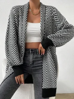 COMMENSE Vintage Chevron Knit Outerwear* Sweater Tops|Outerwear