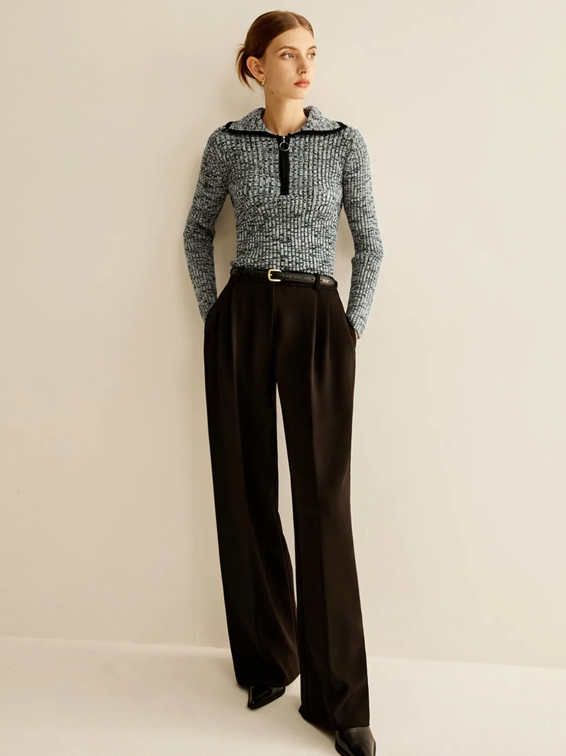 COMMENSE Vintage Contrast Trim Zipper Knit Top* Sweater Tops|Sweaters & Cardigans