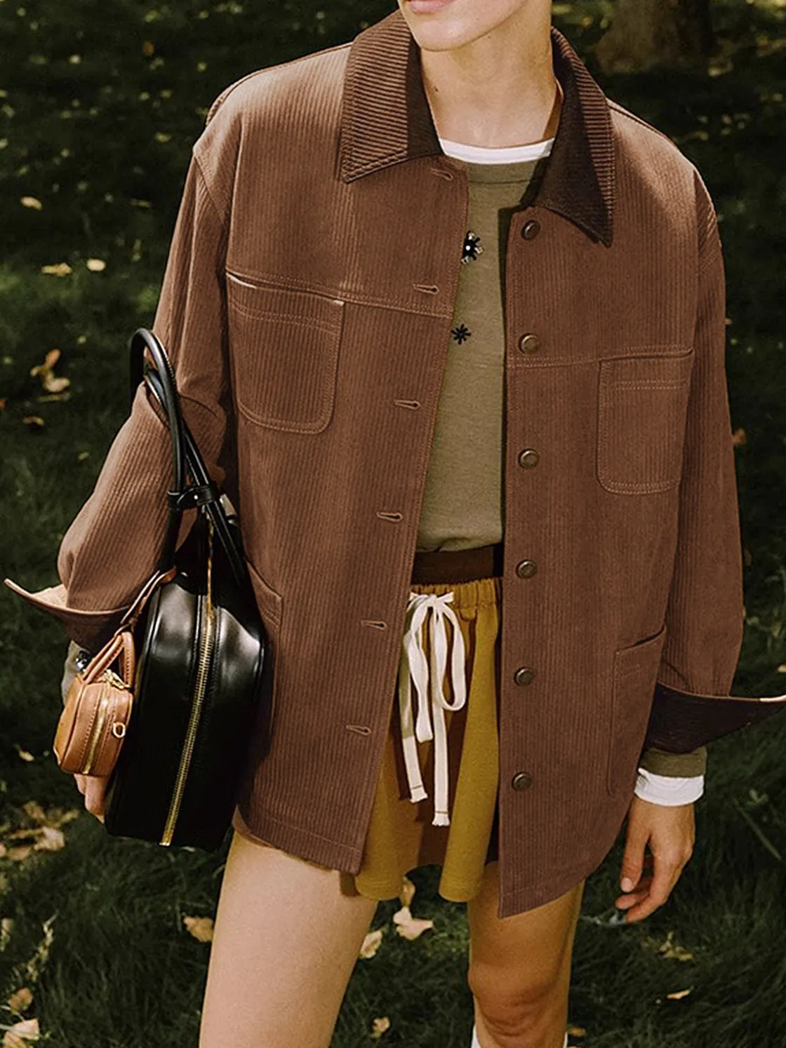 COMMENSE Vintage Corduroy Cargo Polo Jacket* Outerwear|Jackets