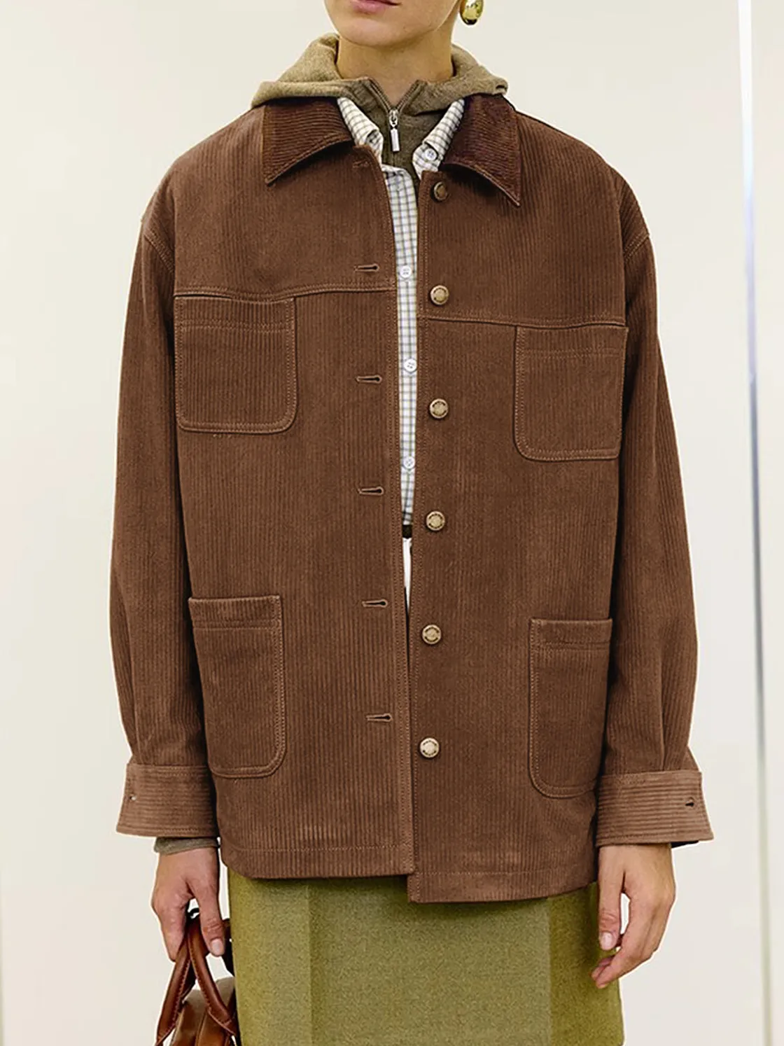 COMMENSE Vintage Corduroy Cargo Polo Jacket* Outerwear|Jackets