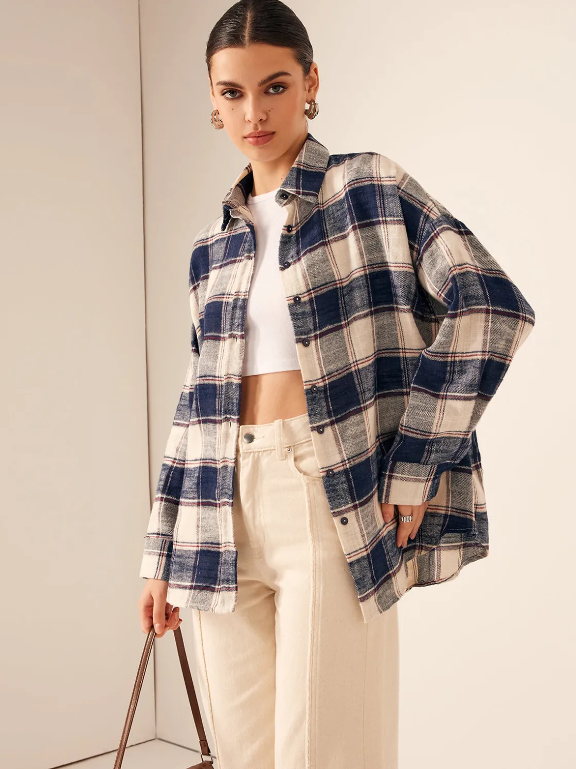 COMMENSE Vintage Cotton Plaid Polo Shirt* Blouses & Shirts|Tops