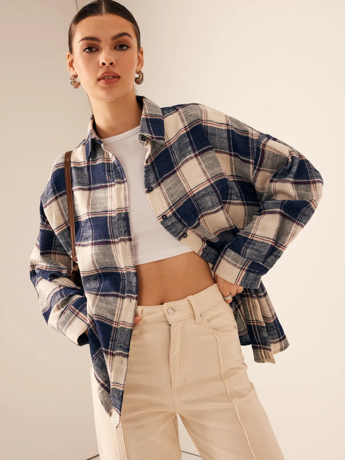 COMMENSE Vintage Cotton Plaid Polo Shirt* Blouses & Shirts|Tops