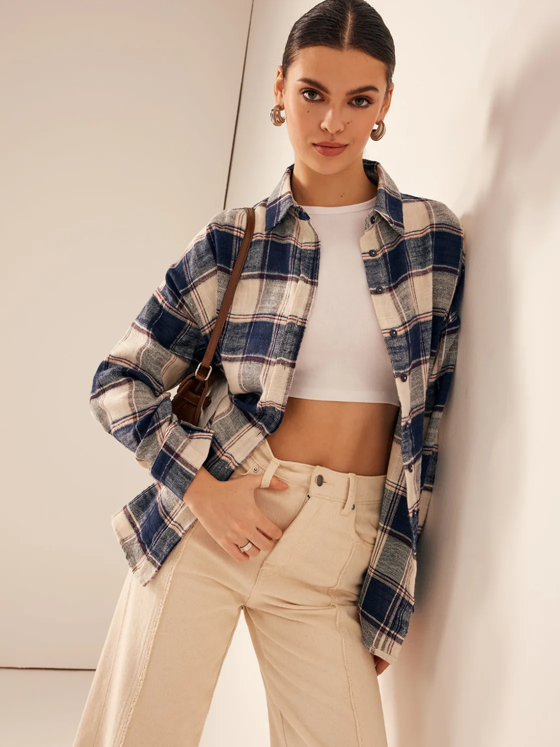 COMMENSE Vintage Cotton Plaid Polo Shirt* Blouses & Shirts|Tops