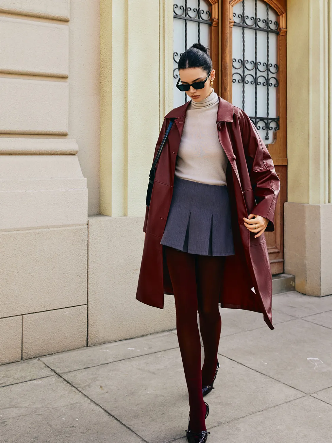 COMMENSE Vintage Faux Leather Long Jacket* Outerwear|Jackets