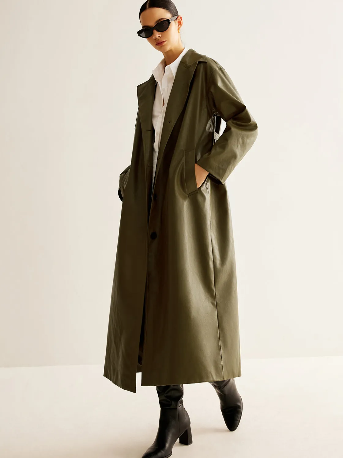 COMMENSE Vintage Faux Leather Long Jacket* Outerwear|Jackets
