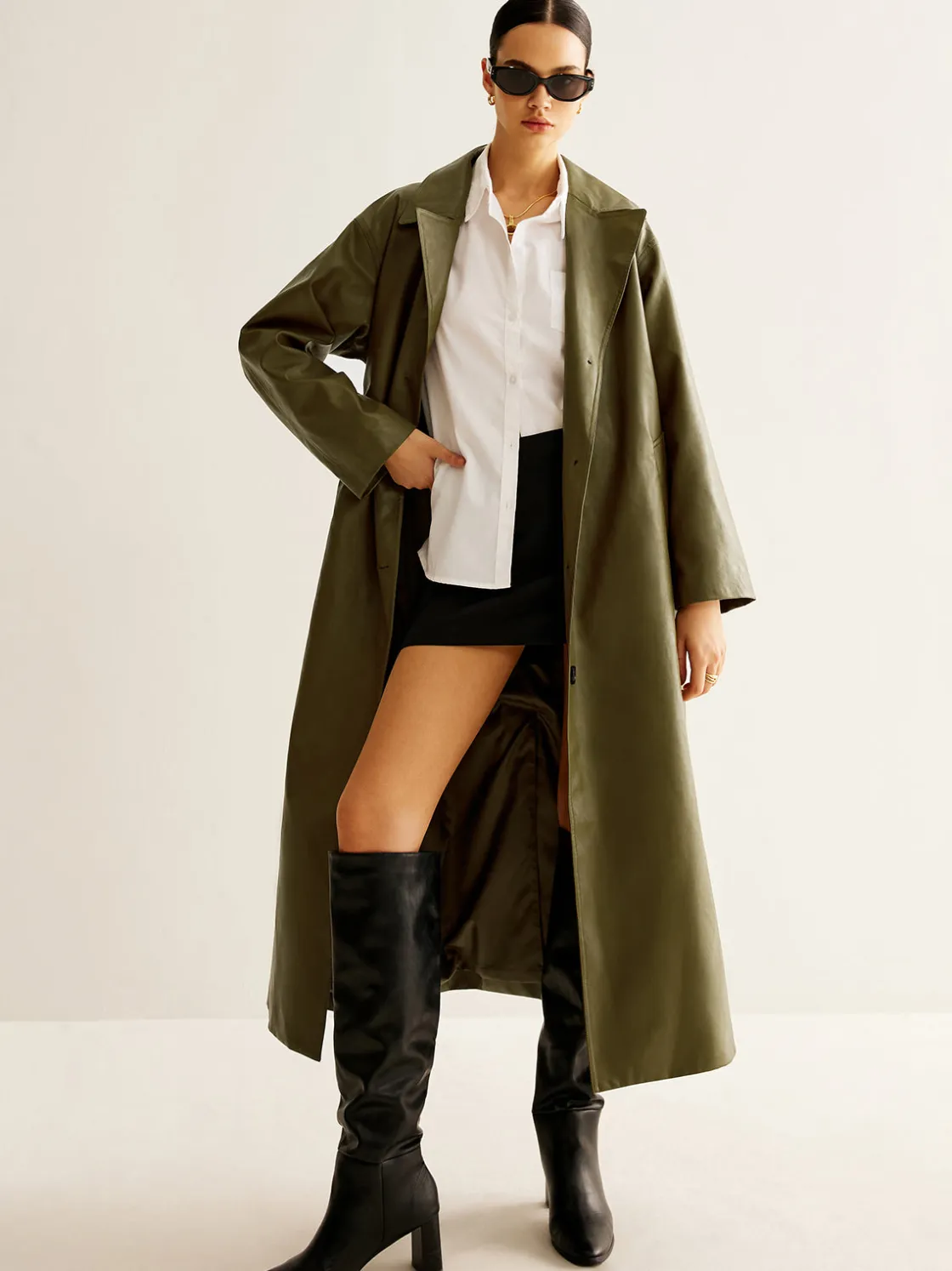 COMMENSE Vintage Faux Leather Long Jacket* Outerwear|Jackets