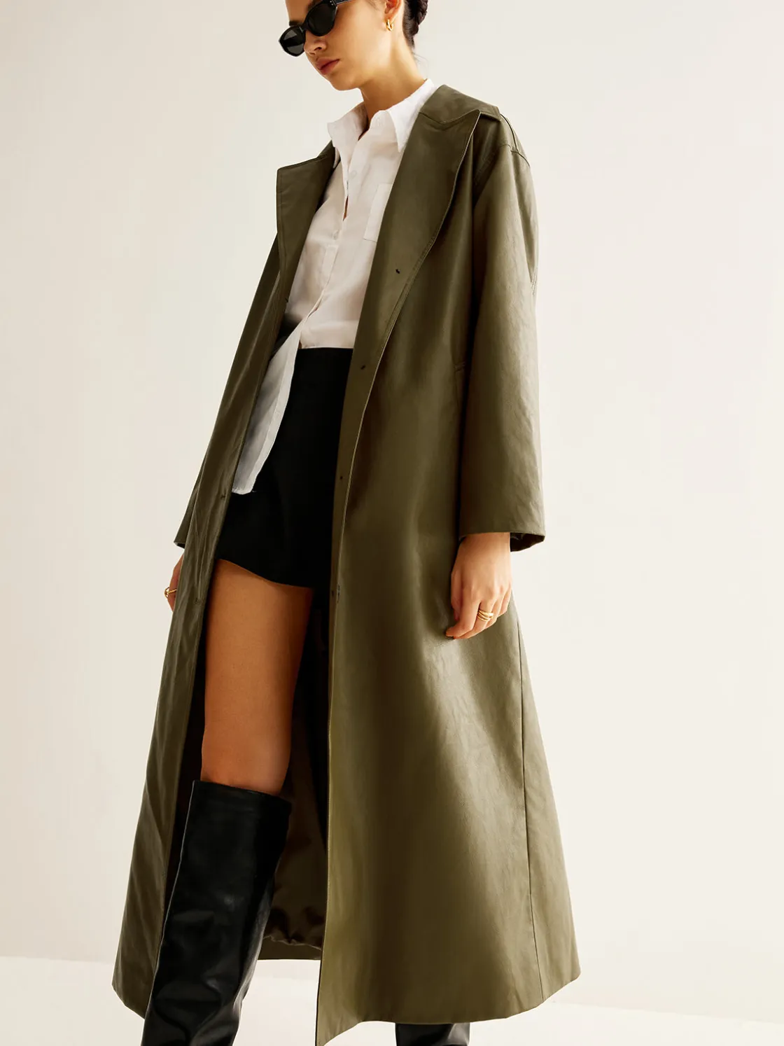 COMMENSE Vintage Faux Leather Long Jacket* Outerwear|Jackets