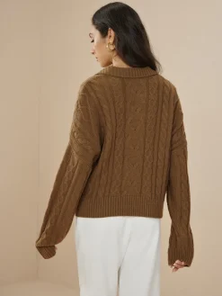 COMMENSE Vintage Lapel Cable Pullover Sweater* Sweater Tops|Sweaters & Cardigans