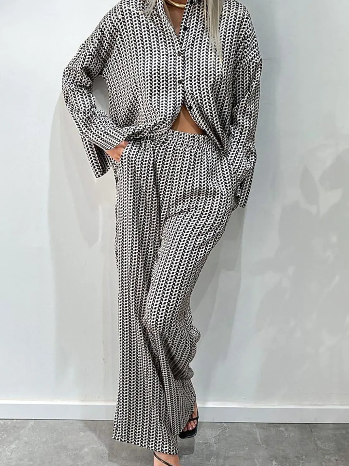 COMMENSE Vintage Lapel Elastic Waist Pants Set* Matching Sets|Bottoms