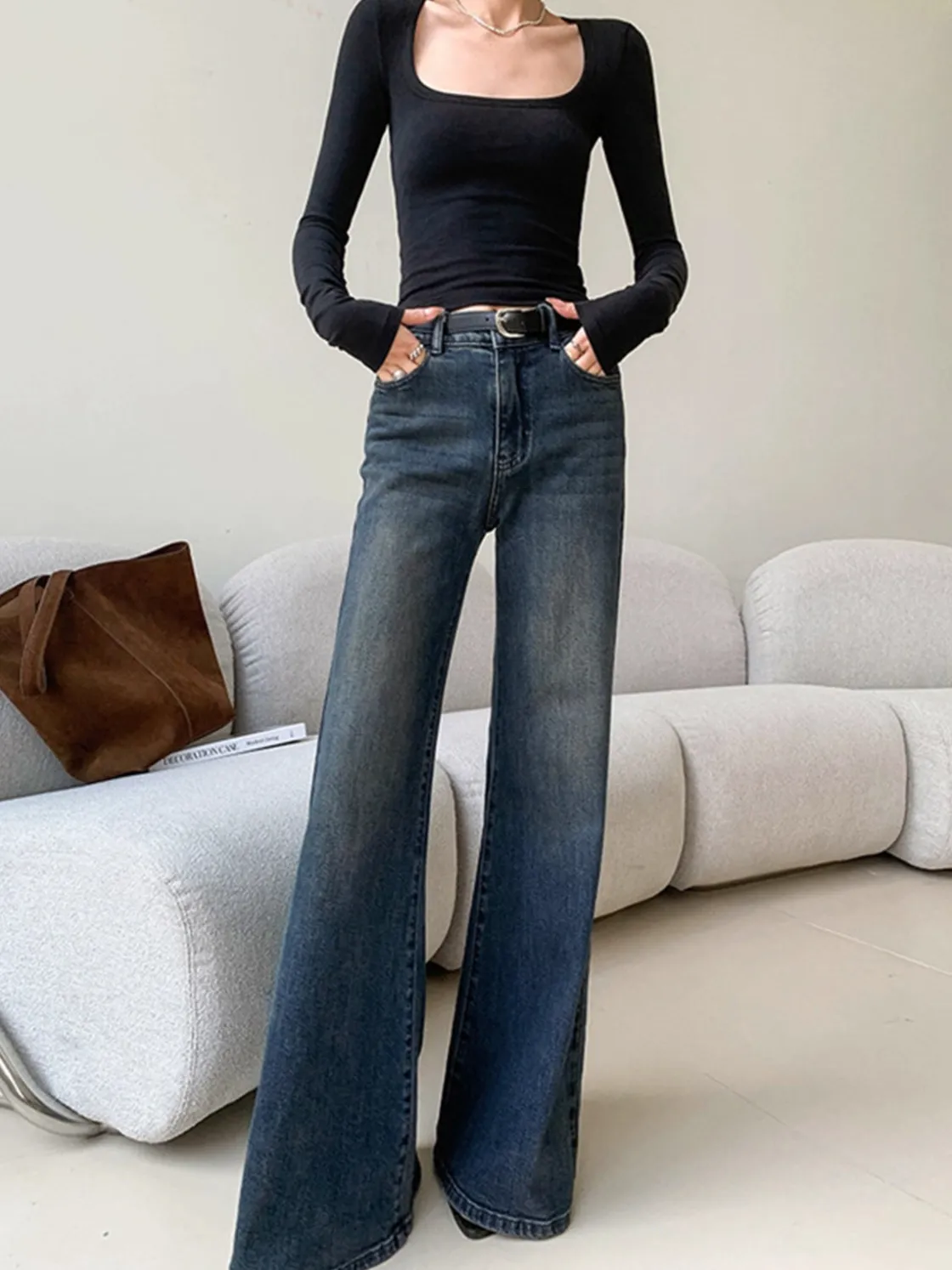 COMMENSE Vintage Low Rise Washed Wide Leg Jeans* Wide Leg|Jeans