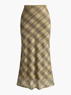 COMMENSE Vintage Plaid Midi Skirt* Skirts|Bottoms