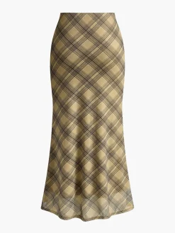 COMMENSE Vintage Plaid Midi Skirt* Skirts|Bottoms