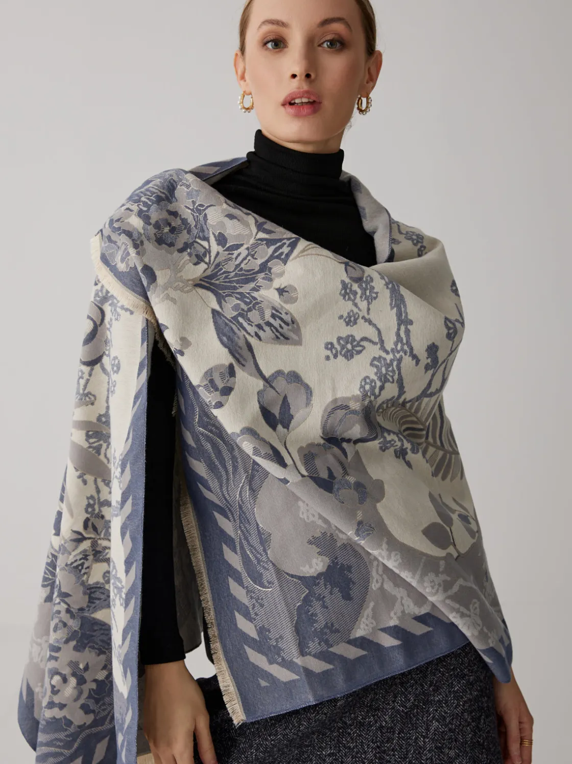 COMMENSE Vintage Plant Flower Jacquard Cotton Scarf* Accessories