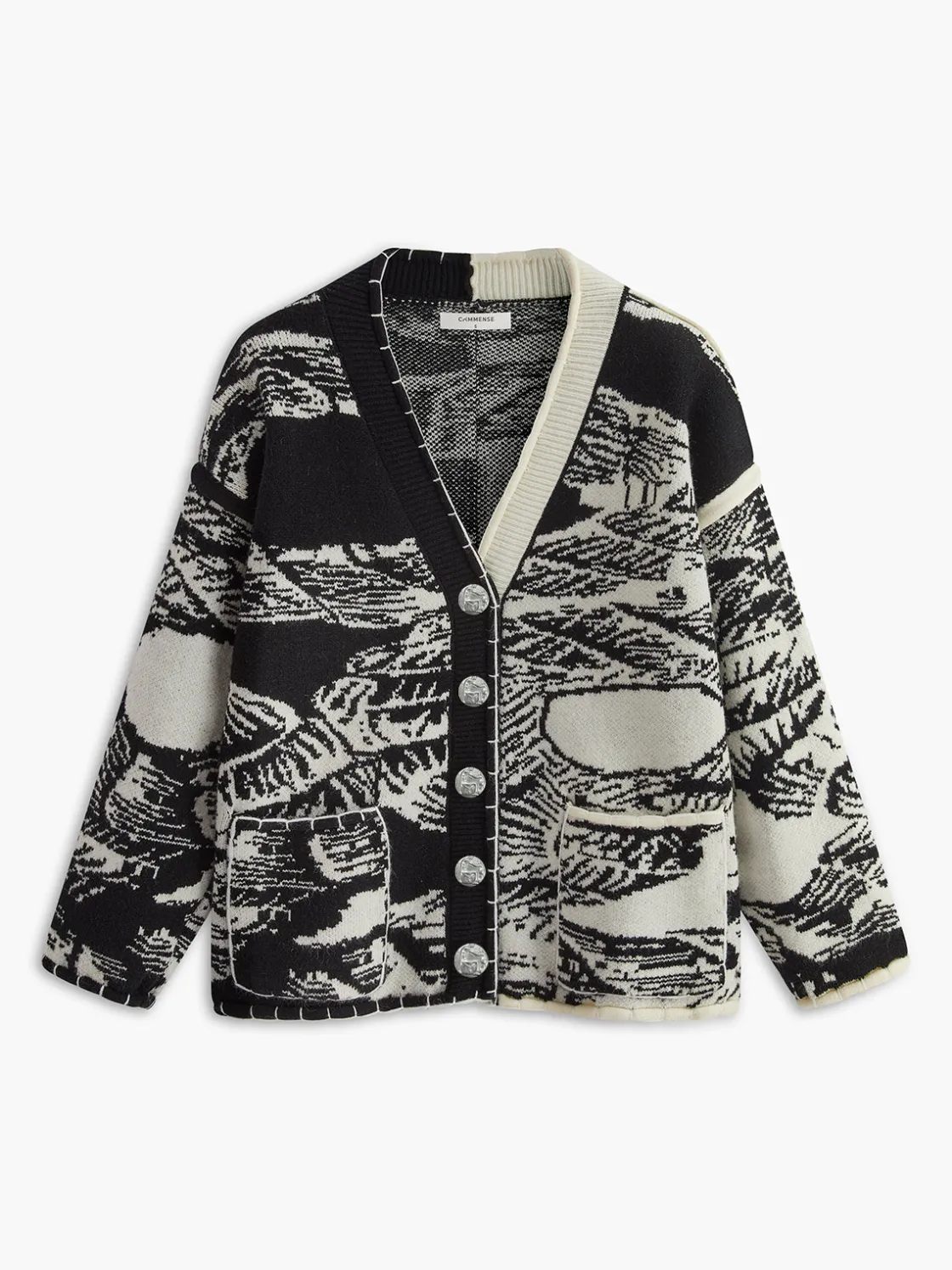 COMMENSE Vintage Printed Oversize Knit Outwear* Sweater Tops|Outerwear