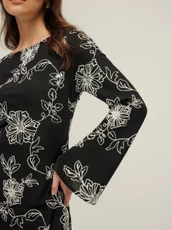 COMMENSE Vintage Pure Cotton Jacquard Dress* Black Dresses|Casual Dresses