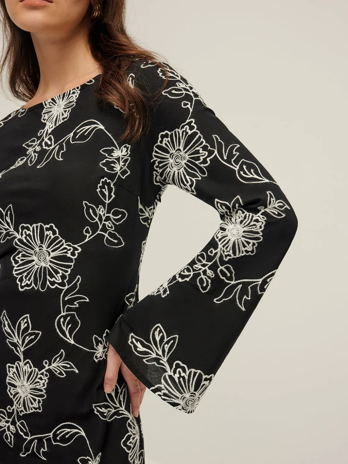 COMMENSE Vintage Pure Cotton Jacquard Dress* Black Dresses|Casual Dresses