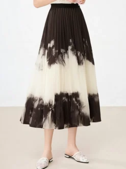 COMMENSE Vintage Tie Dye Pleated Skirt* Skirts|Bottoms