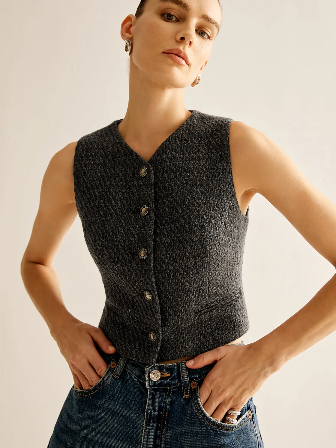 COMMENSE Vintage Tweed Breasted Vest* Outerwear|Vests