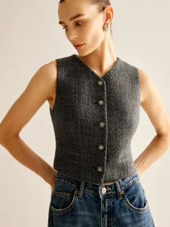 COMMENSE Vintage Tweed Breasted Vest* Outerwear|Vests