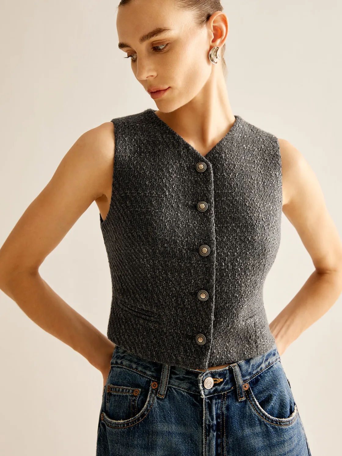 COMMENSE Vintage Tweed Breasted Vest* Outerwear|Vests