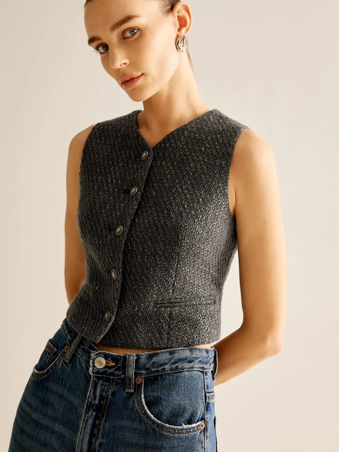 COMMENSE Vintage Tweed Breasted Vest* Outerwear|Vests