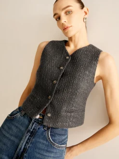 COMMENSE Vintage Tweed Breasted Vest* Outerwear|Vests