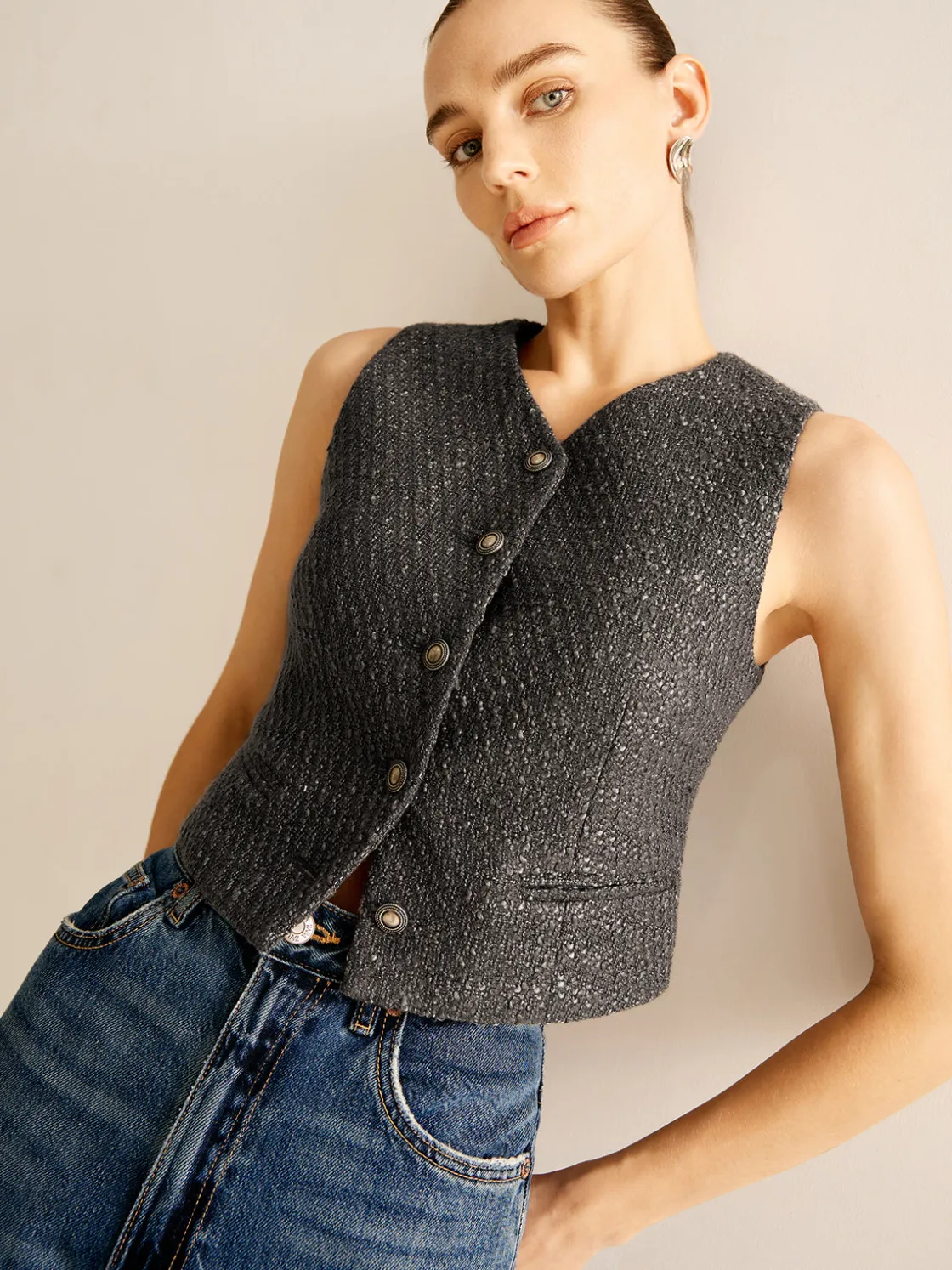 COMMENSE Vintage Tweed Breasted Vest* Outerwear|Vests