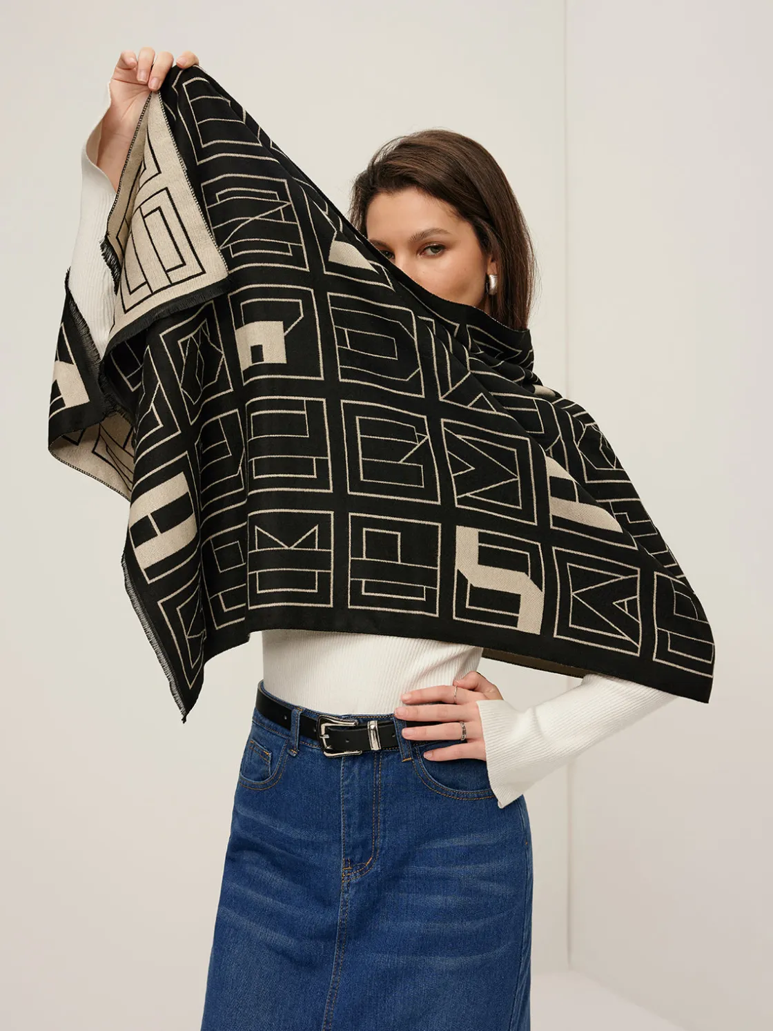 COMMENSE Vintage Two Tone  Letters Scarf* Accessories