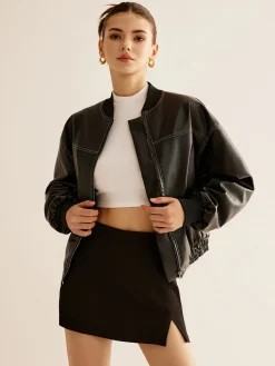 COMMENSE Vintage Zipper PU Leather Short Jacket* Outerwear|Jackets