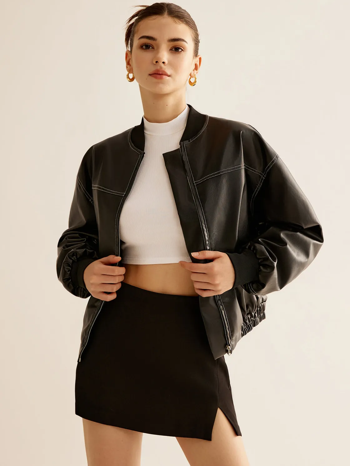 COMMENSE Vintage Zipper PU Leather Short Jacket* Outerwear|Jackets