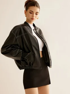 COMMENSE Vintage Zipper PU Leather Short Jacket* Outerwear|Jackets