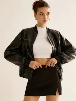 COMMENSE Vintage Zipper PU Leather Short Jacket* Outerwear|Jackets