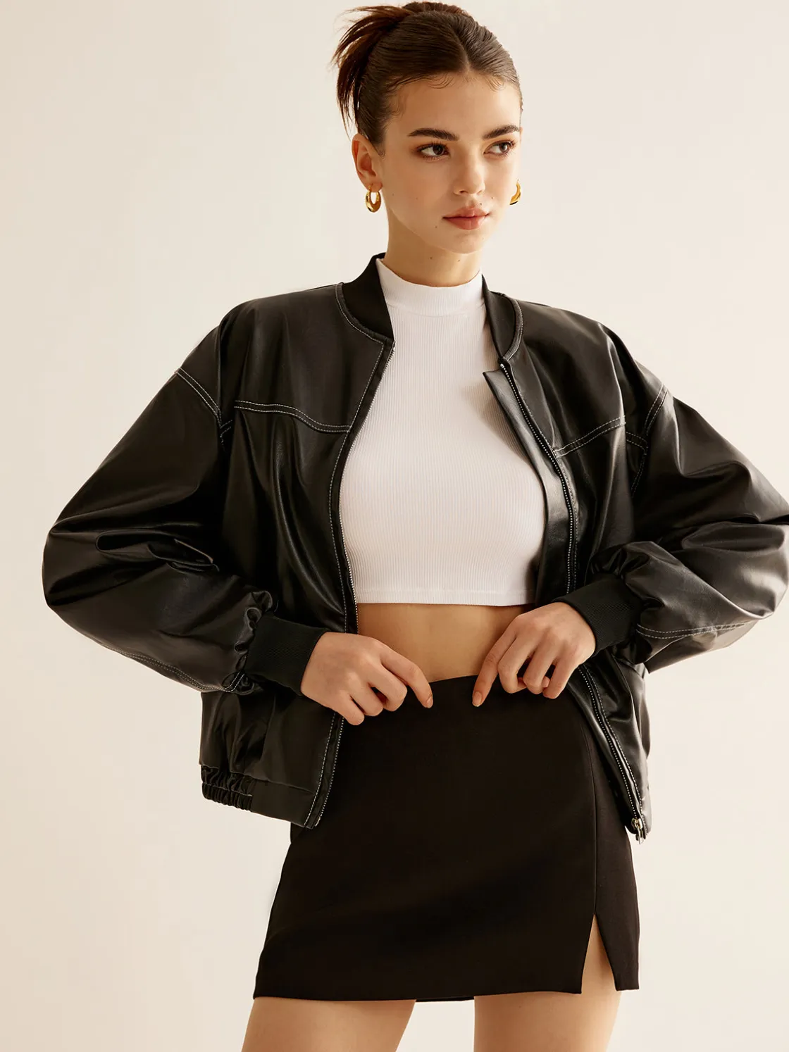 COMMENSE Vintage Zipper PU Leather Short Jacket* Outerwear|Jackets