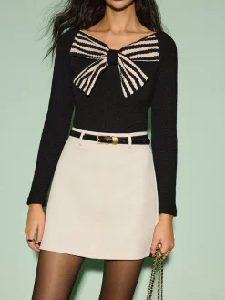COMMENSE V-Neck Bow Front Slim Sweater* Sweater Tops|Sweaters & Cardigans